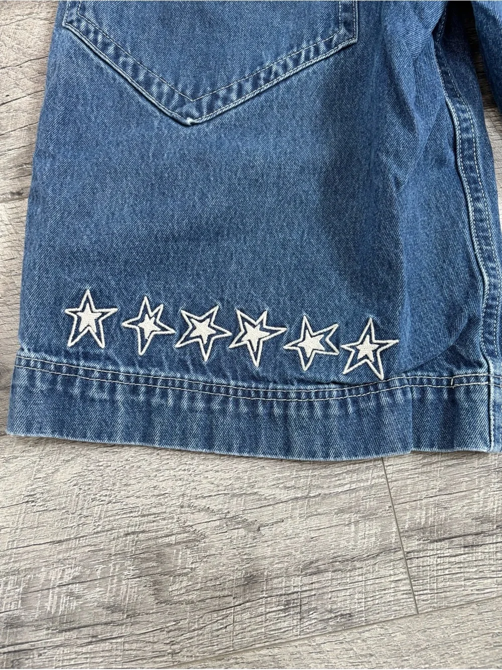 2b Analog Baggy Denim Jorts Shorts Size 2 / S Embroidered Stars Cyber Y2K Rave